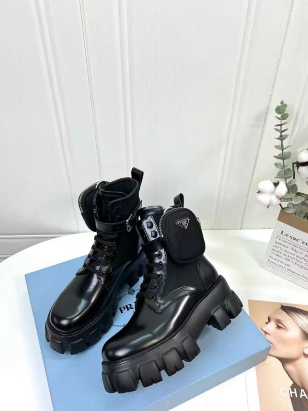 Prada Iconic Chunky Sole Pocket‑Detail Ankle Boots